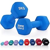 Core Balance 5kg Dumbbell Pair Hex Weight Neoprene Coated Cast Iron Strength Training (Blue) - Image 1