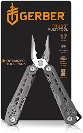 Gerber Gear Truss 17-in-1 Needle Nose Pliers Multi-tool with Sheath - Multi-Plier, Pocket Knife, Serrated Blade, Screwdriver, Bottle Opener - EDC Gear and Equipment - Gray
