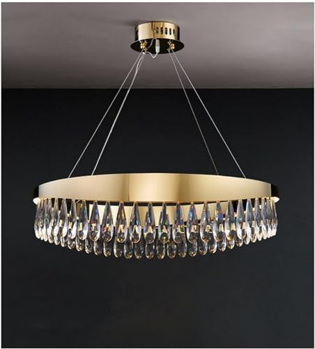 Suspension luminaire LED cristal blanc froid L80cm, plafonnier acier inoxydable moderne