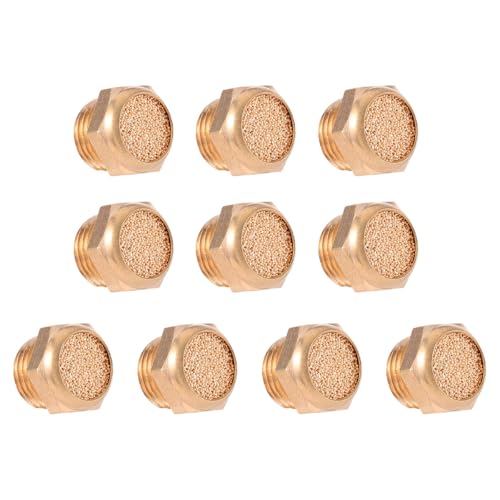 VALICLUD 10 Silencieux en Bronze Fritté pour Électrovanne, Lot de 10 Pièces, Couleur Or, Adaptés aux Outils Pneumatiques, Faciles à Transporter