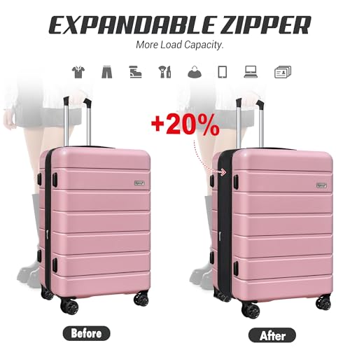 KEYTANG Luggage Light Weight Hardside Expandable Luggage Spinner Wheels Luggage Suitcase W/TSA Lock 3-Piece Luggage Set,Include 20”Carry on Luggage Suitecase(20/24/28), Pink, NEW 001-3PCS, Luggage Wb by KEYTANG - Image 4