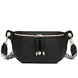 MYHOZEE Crossbody Bags for Women Small - Vegan Leather Cross Body Fanny Pack Sling Purse Stylish Shoulder Bag Casual Chest Bum Bag Backpack with Adjustable Wide Guitar Strap, Black
