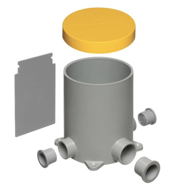 ARL-FLBC4500 Non-Metallic Concrete Floor Box, 4-1/2" Round, Includes Plugs, Low Voltage Divider & Mud Cover for New Concrete Pours (5 Pack)