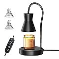 LALISU Candle Warmer Lamp with Timer and Dimmer, Vintage Electric Melter Candle with 2 Bulbs, Melter Scented Height Adjustable Compatible with Jar Candles, House Warming Gifts (Black)
