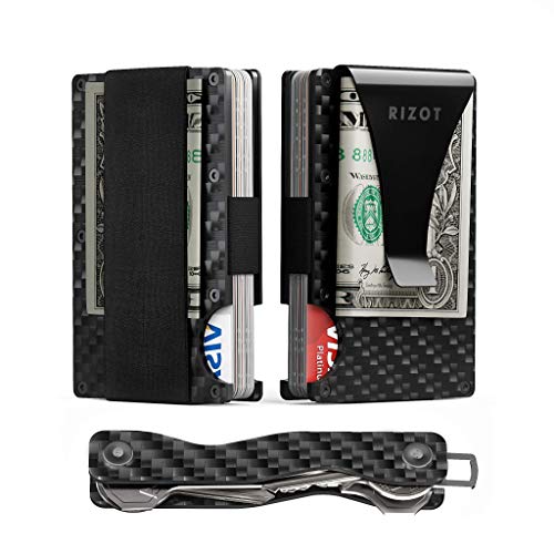 Rizot Carbon Fiber Wallet & Key Organizer | Metal Wallet | RFID Wallets For Men | Credit Card Holder | Minimalist Wallet | Thin Wallet | Key Wallet | Business Card Holder | Slim Wallet | Gifts For Men, Small