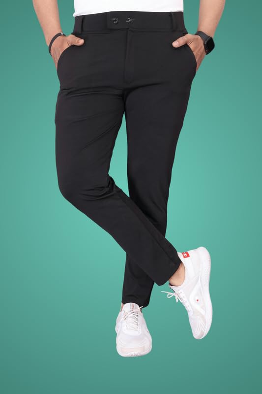 Image of Men Fit Stretch Trousers with Side Pockets | 2-Button Closure | Soft Lycra Blend for Casual & Formal Use