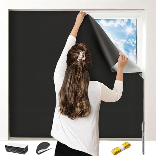 Consejos para Comprar Cortina Negra para comprar online. 43 JOYFONE Persianas Opacas Portátil, 145x300cm Cortinas Opacas Aislamiento Térmico con Bolígrafo Regla y Cuchillo, Tela Opaca Puede Cortar Y Bloquear Luz para DIY Ventana Viaje...