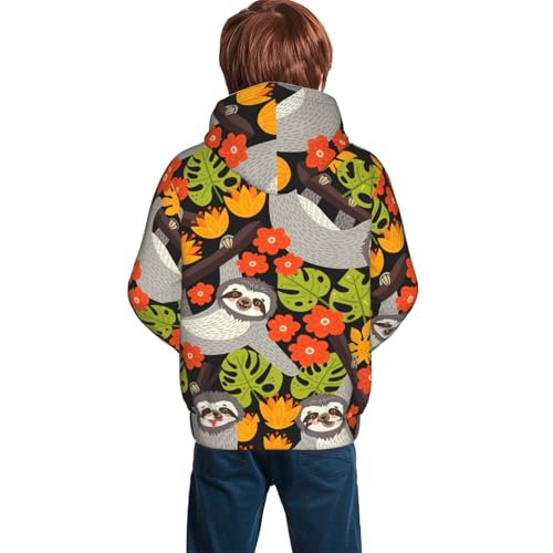 Sloth on the Branch Kid Hoodies Boys Sweatshirts Girls Pullover with Pocket4
