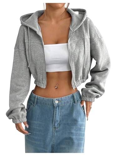SHENHE Women's Cropped Zip Up Hoodie Jacket Athletic Workout Long Sleeve Sweatshirt Hoodies