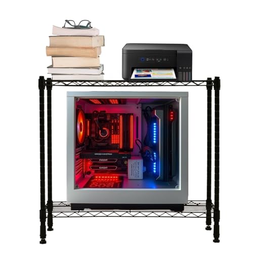 Image of Premium Heavy-Duty 2-Tier Black Metal Wire Storage Rack Shelf Organizer | Adjustable Multipurpose Freestanding Shelving Unit for Home, Office, Kitchen | Size 25 * 60 * 60 cm