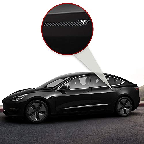 Image of IPG Compatible for Model 3 / Model Y /Juniper Door Handle Decal Sticker Wrap Kit (Set of 4) with Tesla Logo Personalize Your Tesla (Black Carbon Fiber)