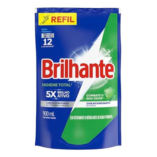 Lava Roupas Líquido Brilhante Higiene Total 900ml Refil