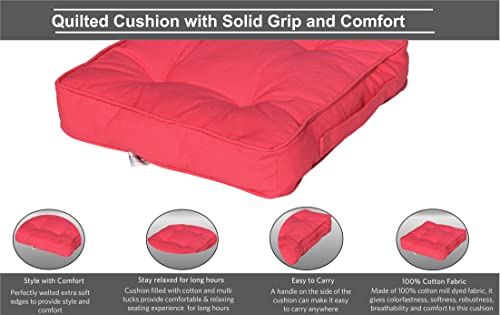 Image of Quilted Canvas Floor Cushion 40x40x8 CM with Cotton Filler for Seating, Patio Seat, Meditation, Yoga, Pooja, Guests, Living Room, Bedroom Solid Pink, Size 16x16x3 Inch