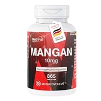 Nutrifair Mangan 10mg, 365 Tabletten, 10mg pro Tablette, schluckfreundlich, *Spurenelement für Bindegewebe & Knochen, Hochdosiert, 100% Vegan, Deutsche Produktion & Laborprüfung