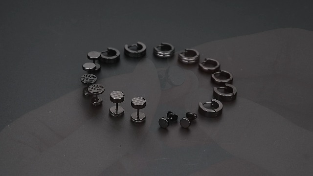 Orecchini Uomo YADOCA - 8 Paia In Acciaio Inox Ipoallergenico, Nero, Per Piercing, Cerchio E Perno - Foto 6