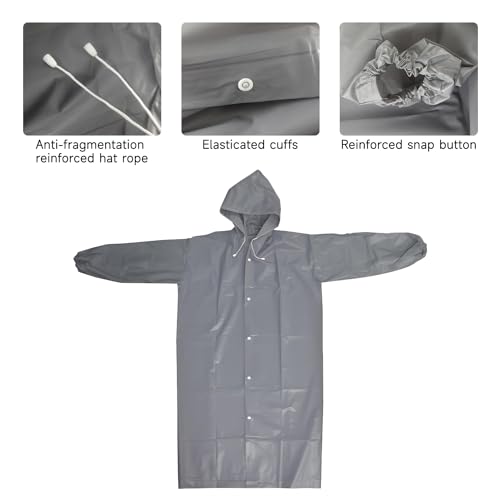 Rain Coat Poncho for Adult, 2 Pack Women Men Reusable Raincoats Emergency with Hood and Drawstring Grey4
