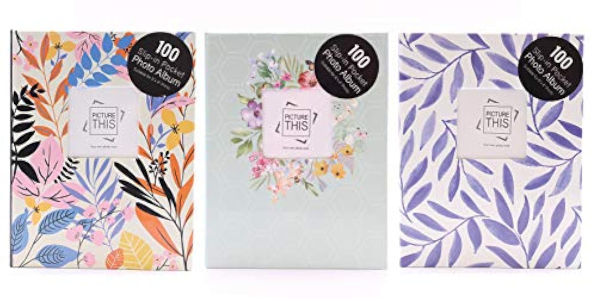 Photo Album with 100 Slip-In Pockets, 3 Assorted Designs