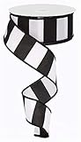 Expressions Wide Stripe Black & White Wired Edge Ribbon - 10 Yards (1.5'), 100% Polyester, Striped, Black, White, 30 Feet in Length