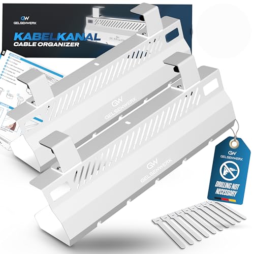 GELSENWERK Organizador de cables para escritorio, color blanco, juego de 2 unidades – escritorio para gestión de cables limpia – Bandeja metálica para cables sin taladrar – Organizador de cables – 2