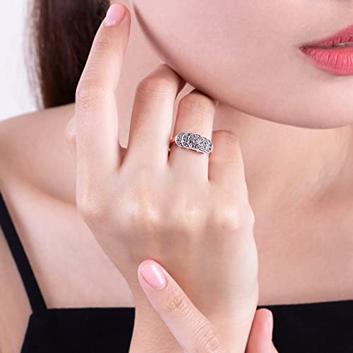 Image of Gemondo USA Sterling Silver 925 Three Layered Octagon Medallion Marcasite Ring Vintage Art Deco Design Band Ring