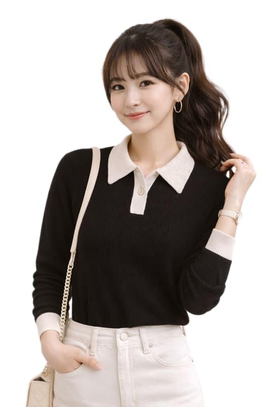 Women's Ribbed Knit Polo Sweater | Long Sleeve Collared Casual Pullover Top*Fashion Patti Tshirt Parent-image-46