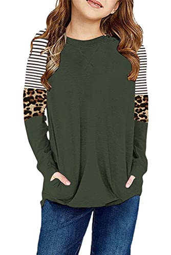Image of SELINK Girls Big Kids Long Sleeve Striped Color Block Pocket Tees | Casual Loose Fit With Side Pockets,Soft Stretch Polyester Blend For Big Girls Daily&Back To School Wear