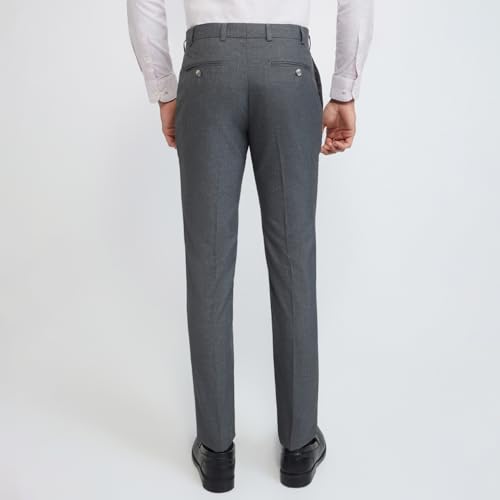 Image of Raymond Men Slim Fit Structure Pattern Polyester Blend Flat Front Formal Trouser Dark Grey