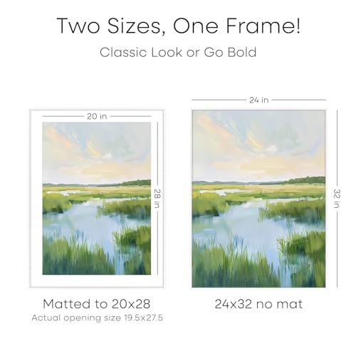Image of Homeforia 24x32 Poster Frame White, High End Metal 24 x 32 Large Picture Frames with Mat 20 x 28 for Photo, 24x32 Thin Frame Matted to 20x28 inch Print, 32x24 Frame, Tempered Glass, Wall Kit, Set of 2
