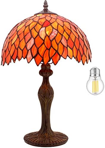 WERFACTORY Tiffany Lamp Bedside Stained Glass Table Lamp 18 Inch Tall