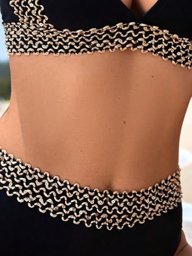 SweatyRocks Women's Two Piece Bathing Suit Colorblock Tie Back Halter Bikini High Waist Swimsuit4