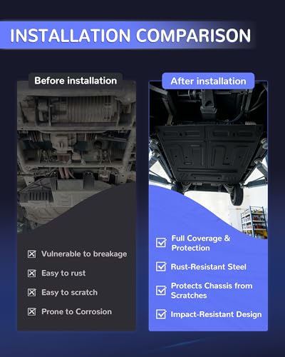 Image of Upgraded Engine Splash Shield for 2015-2024 F150 with Gasoline Engine | Heavy Duty Black Skid Plate Under Cover, Anti-Sagging Oil Pan & Transmission Protection, with Hardware Replaces# ML3Z-7222-D