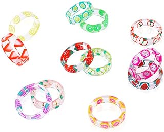 Yolev 12Pcs Acrylic Resin Rings Set for Women Summer Knuckle Resin Ring Fruit Transparent Resin Ring Colorful for Girls and Women Colorful Plastic Ring