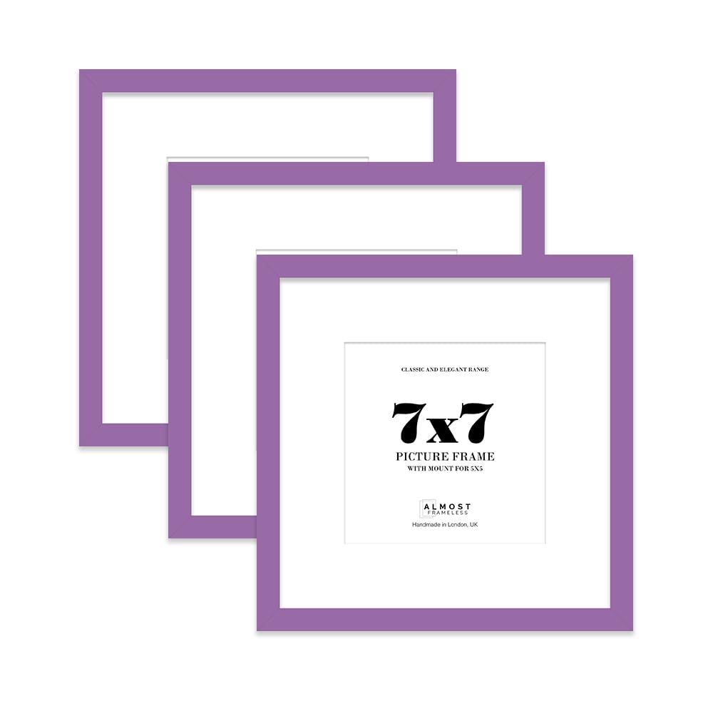 7x7 Purple Picture Frame with Mount for 5x5 Photos, Prints - Modern Square Wall Frame, Set of 3
