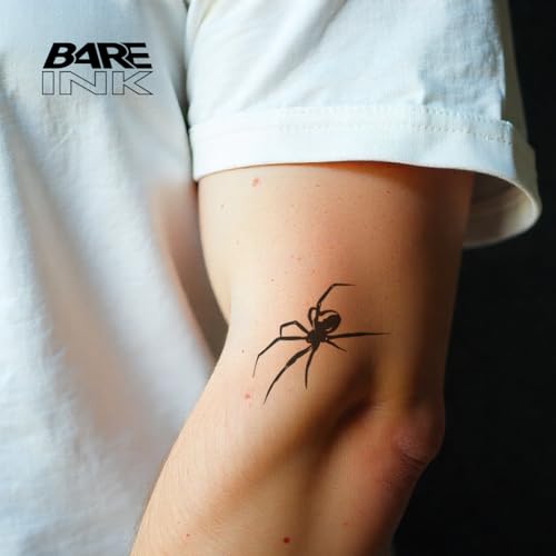 Image of Spider Semi-Permanent Tattoo for Men & Women | Minimalist Insect Design | Plant-Based Ink | Waterproof & Sweatproof | Gothic Aesthetic Fake Tattoo | Pain-Free | Lasts 7 -14 Days | Arm Wrist XL