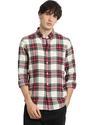 Image of Men's Multicolored Checked Slim Fit Cotton Casual Shirt