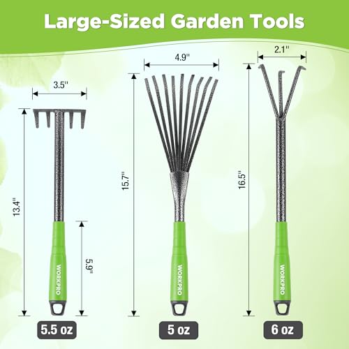 WORKPRO 6-Piece Garden Tool Set, Heavy Duty Gardening Hand Tools with Soft Rubber Handle, Including Trowel, Rakes, 2-in-1 Hoe and Crack Weeder, Ideal Gardening Gifts for Men and Women - Image 4