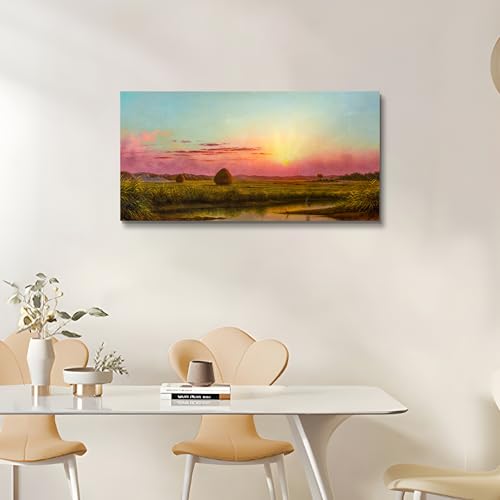 crmotu Sunset Wall Art, Landscape Wall Art, Large Wall Decor, Country Marsh Nature Art, Dusk Aesthetic Canvas Prints, Vintage Wall Pictures for Living Room Bedroom Farmhouse Kitchen Decor 20"X40"