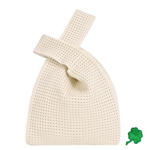 Image of Small Crochet Knit Tote Wrist Bag, Portable Knot Sleeve Handle Bag Cute Wristlet Pouch Purse for Women