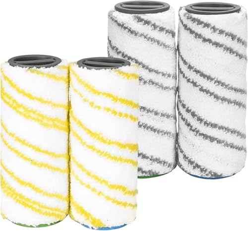 Wjelet Juego de 4 cepillos de rodillo para Karcher FC3 FC5 FC7 FC3D rodillo limpiador de suelos duros inalámbricos, rodillos de microfibra para fregona, rodillo de fregona de repuesto para limpiador