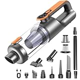 Aspirador de Mano, 26000Pa 4-in-1 Aspirador Sin Cable Potente, Descarga de Polvo con un Solo Toque, Motor Sin Escobillas,Pantalla HD e Iluminación LED,Aspirador Coche para Hogar/Oficina/Coche, Naranja