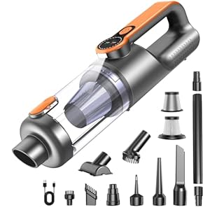 botatio Handstaubsauger, 26000 Pa 4-in-1 Auto Staubsauger Stark, One-Touch Staubentleerung, Bürstenloser Motor, HD Display und LED Beleuchtung, Akku Staubsauger Kabellos für Zuhause/Büro/Auto, Orange