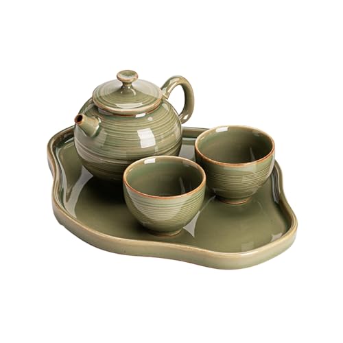 Théière et tasses de thé chinois cyan en céramique artisanale d'exception - 2