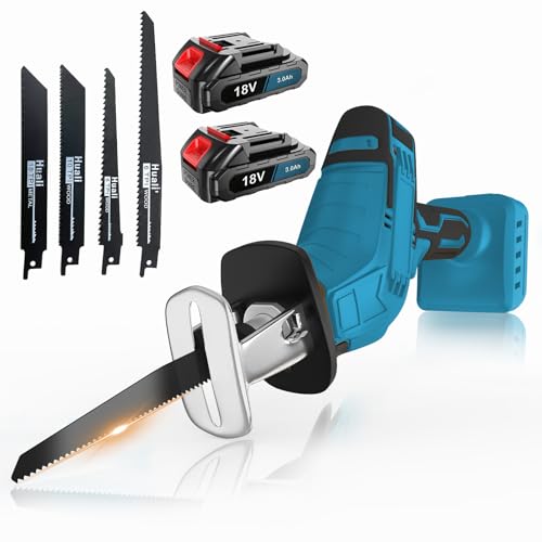 Elektrische Reciprosäge mit 4 Sägeblättern, 2x 3.0Ah Akku, Variabler Drehzahl von 0-3000 RPM,...
