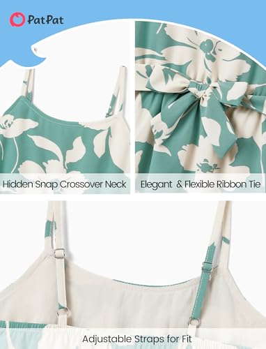 Image of PATPAT Family Matching Outfits Mommy and Me Dresses Hawaiian Tropical Vacation Beach Spaghetti Strap Dress and Shirt
