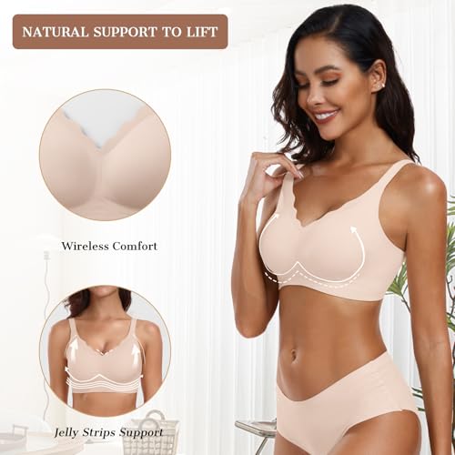 OEAK Womens Wireless Bras Push Up Support Full Coverage Bralettes No Underwire Bra Comfortable Everyday Seamless Tshirt Bras Nude M - Image 2
