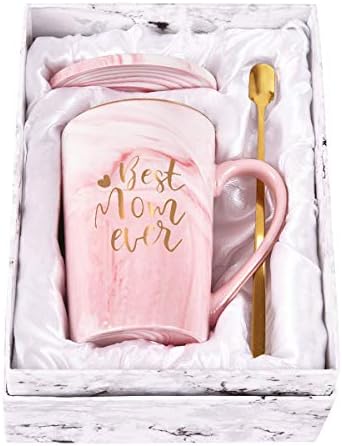 Best Mom Ever Coffee Mug Mom Mother Gifts Novelty Gifts for Mom from Daughter Son Women Mom Gifts for Mom Mother Mother's Day Gifts for Mom Printing with Gold 14Oz with Exquisite Box Packing Spoon