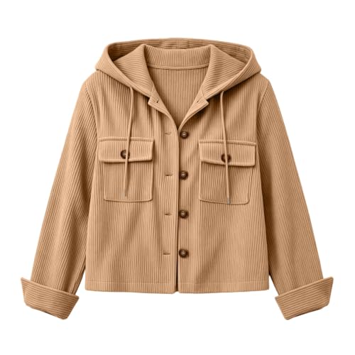 Womens Corduroy Jacket Hoodie Long Sleeve Button Down Cropped Jackets - image 6