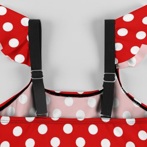 Image of Girls One Piece Swimsuit Polka Dots Ruffles Swimwear Bathing Suits 3-12 Years