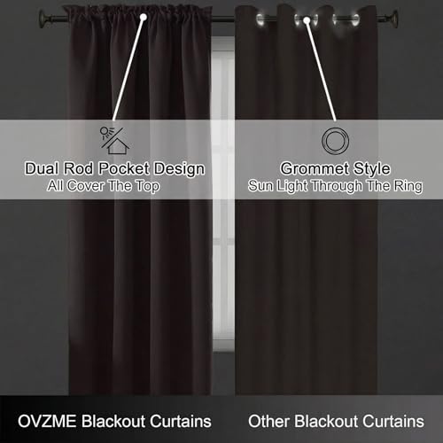 Image of Chocolate Blackout Curtains for Bedroom 63 Inch Length 2 Panels, Protect Privacy Thermal Insulated Solid Curtains for Living Room, Rod Pocket Window Treatment Blackout Drapes, 2x40Wx63L