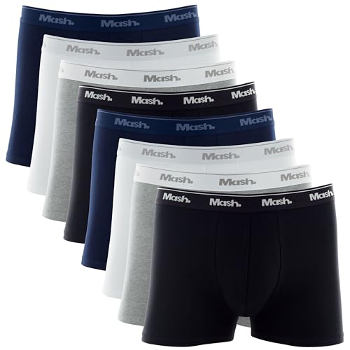 MASH Kit 8 Cueca Boxer Algodão Masculino Adulto, 2 Azul Marinho - 2 Branco - 2 Cinza Mescla Claro -